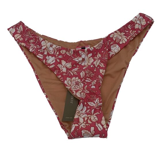 New J. Crew Coral Pink Floral Cheeky Bikini Swim Bathing Suit Bottom Size Small - Picture 3 of 8